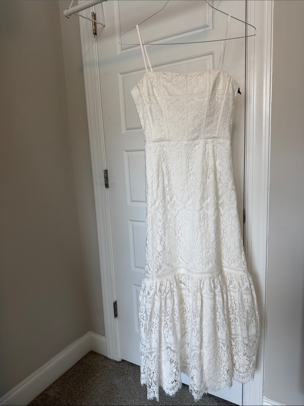 Saylor White Lace Midi Navette Dress With Spaghetti Straps (Nwt, Msrp $341)